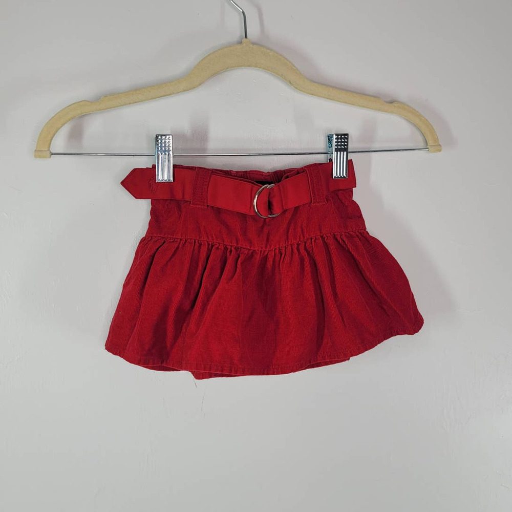 Ralph Lauren Drop Waist Circle Skirt Size 24M Belted Elastic Waist Red Cotton